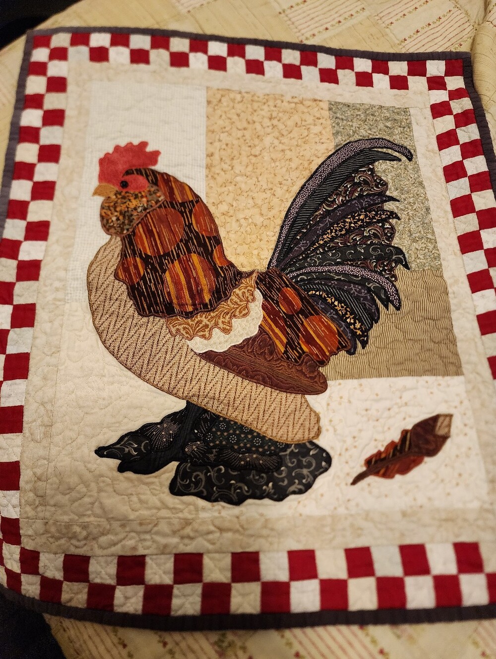 Handmade Quilted Rooster Chicken Wall Hanging
